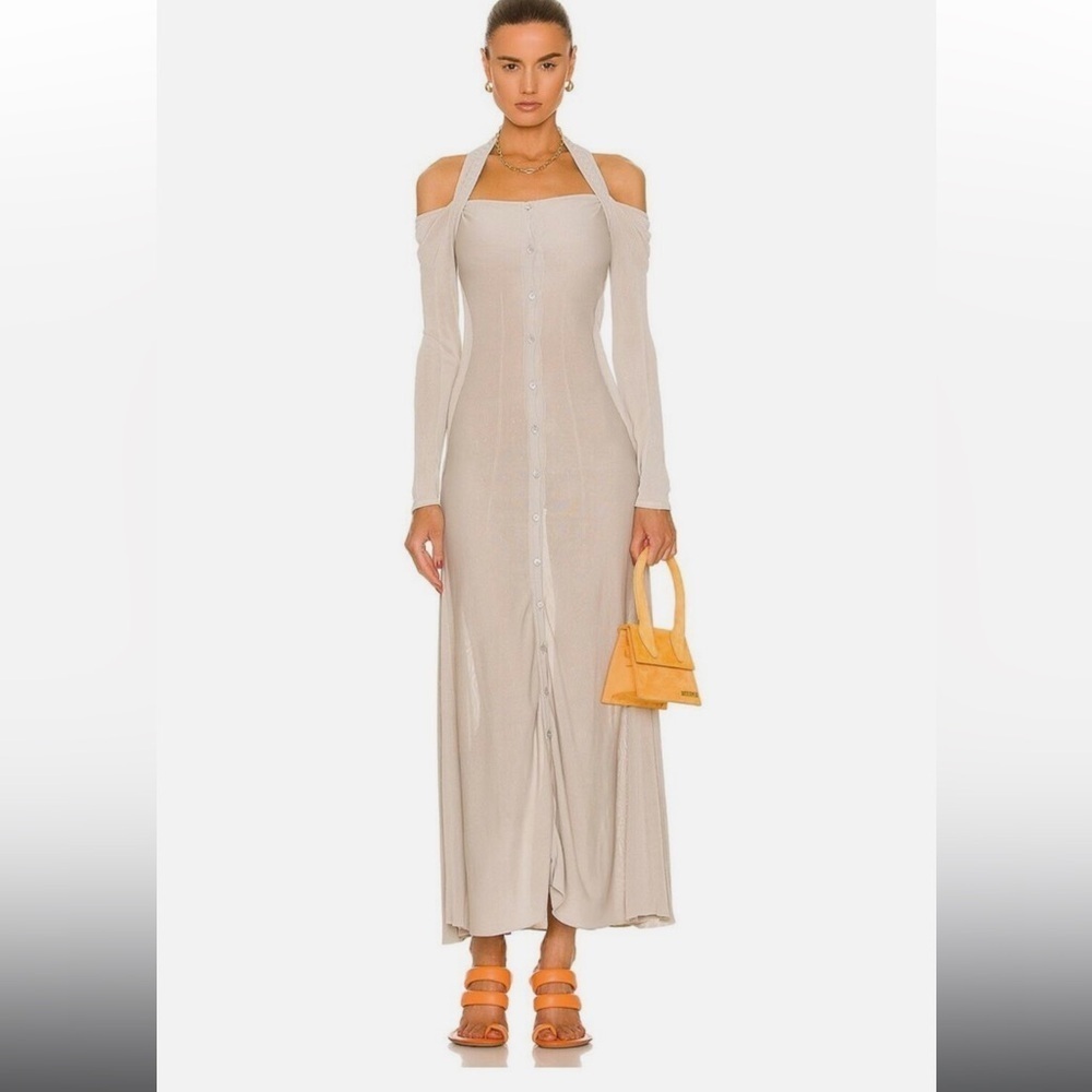 Jacquemus Lagoa Cold-Shoulder Knit Halter Maxi Dress Cream Size 36 / US 4 NWT